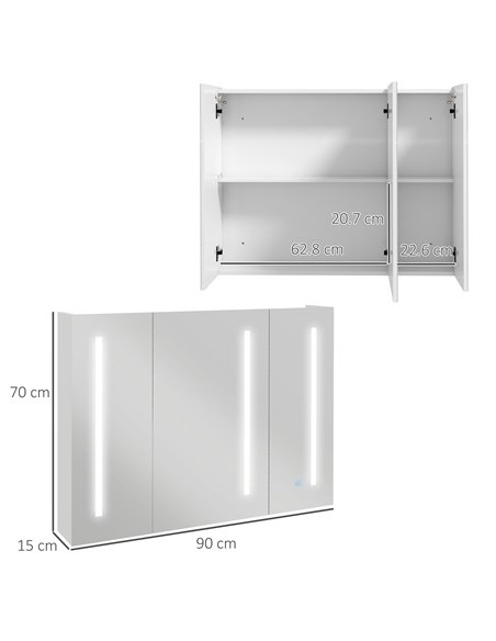 Kleankin Bathroom Wall Wardrobe with Light, High Gloss White 834-641V00WT - pic 37472 | FastDaddyshop