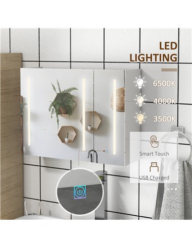 Kleankin Bathroom Wall Wardrobe with Light, White 834-641V00WT