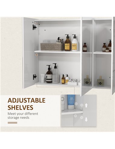 Kleankin Bathroom Wall Wardrobe with Light, Bathroom Storage Cupboard with USB Charge, Adjustable Shelf, 90L x 15H x 70Dcm, Whit