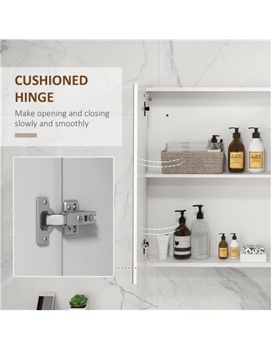 Kleankin Bathroom Wall Wardrobe with Light, Bathroom Storage Cupboard with USB Charge, Adjustable Shelf, 90L x 15H x 70Dcm, Whit