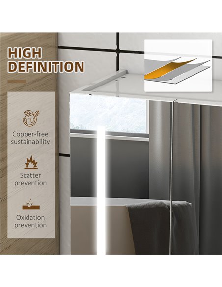 Kleankin Bathroom Wall Wardrobe with Light, Bathroom Storage Cupboard with USB Charge, Adjustable Shelf, 90L x 15H x 70Dcm, Whit - pic 37477 | FastDaddyshop
