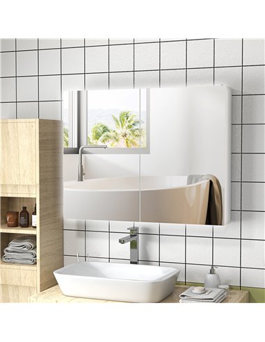 Kleankin Bathroom Mirror Cabinet with Light, High Gloss White 834-642V00WT