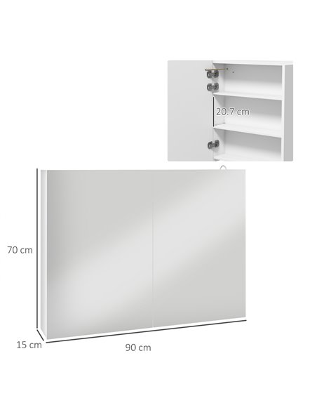 Kleankin Bathroom Mirror Cabinet with Light, High Gloss White 834-642V00WT - pic 37481 | FastDaddyshop