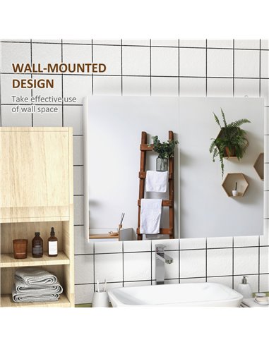 Kleankin Bathroom Mirror Cabinet with Light, High Gloss White 834-642V00WT