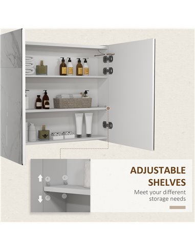 kleankin Bathroom Mirror Cabinet with Light, Bathroom Storage Cupboard with Adjustable Shelf, USB Charge, 90x15x70cm, White 834-