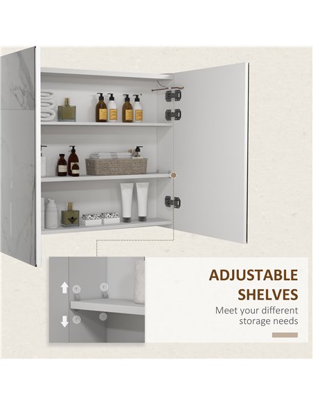 kleankin Bathroom Mirror Cabinet with Light, Bathroom Storage Cupboard with Adjustable Shelf, USB Charge, 90x15x70cm, White 834- - pic 37484 | FastDaddyshop
