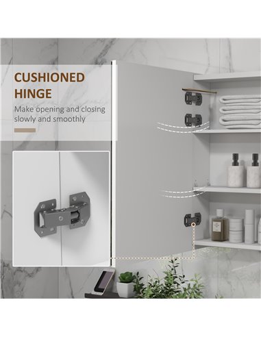 kleankin Bathroom Mirror Cabinet with Light, Bathroom Storage Cupboard with Adjustable Shelf, USB Charge, 90x15x70cm, White 834-