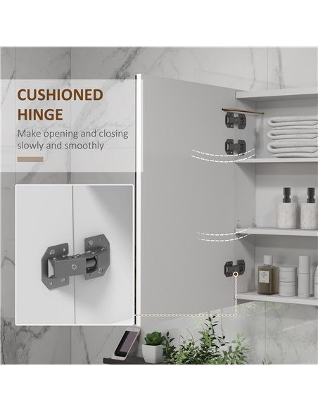 kleankin Bathroom Mirror Cabinet with Light, Bathroom Storage Cupboard with Adjustable Shelf, USB Charge, 90x15x70cm, White 834- - pic 37485 | FastDaddyshop