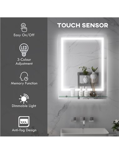 Kleankin LED Bathroom Mirror with Lights and Shelf, Anti-Fog 834-663V01CR