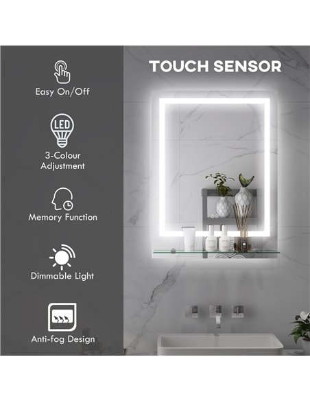 Kleankin LED Bathroom Mirror with Lights and Shelf, Anti-Fog 834-663V01CR - pic 37491 | FastDaddyshop