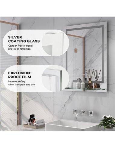 kleankin LED Bathroom Mirror with Lights and Shelf, Illuminated Makeup Mirror, Vanity Mirror with 3 Colour, Smart Touch, Anti-Fo