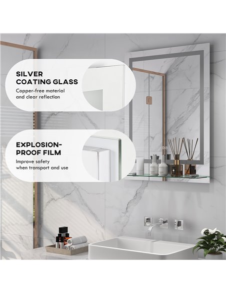 kleankin LED Bathroom Mirror with Lights and Shelf, Illuminated Makeup Mirror, Vanity Mirror with 3 Colour, Smart Touch, Anti-Fo - pic 37495 | FastDaddyshop