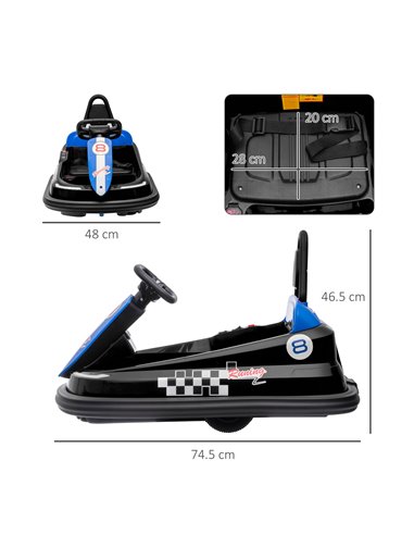 HOMCOM Electric Kids Bumper Car, 6V 360-Degree Rotation Waltzer Car, Black 370-282V70BK