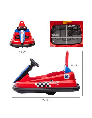 HOMCOM Electric Kids Bumper Car, 6V 360-Degree Rotation Waltzer Car, Red 370-282V70RD
