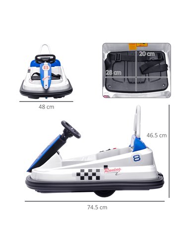HOMCOM Electric Kids Bumper Car, 6V 360-Degree Rotation Waltzer Car, White 370-282V70WT