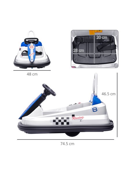HOMCOM Electric Kids Bumper Car, 6V 360-Degree Rotation Waltzer Car, White 370-282V70WT - pic 37571 | FastDaddyshop