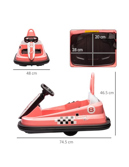 HOMCOM Electric Kids Bumper Car, 6V 360-Degree Rotation Waltzer Car, Pink 370-282V70PK - pic 37580 | FastDaddyshop