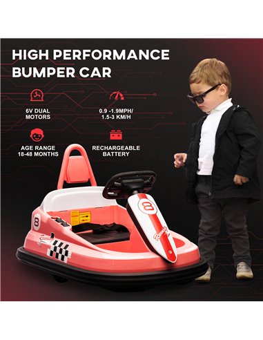 HOMCOM Electric Kids Bumper Car, 6V 360-Degree Rotation Waltzer Car, Battery Powered Ride on Car w/ 2 Speeds, Music, Horn, Gift 
