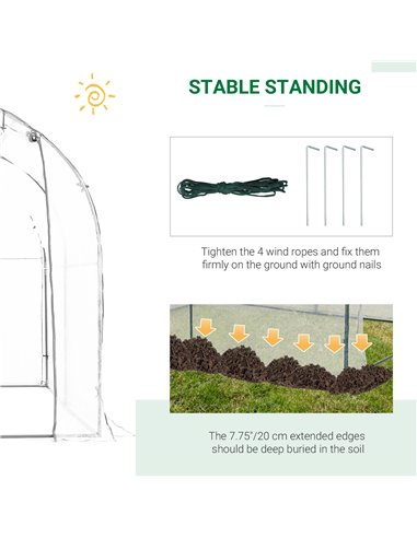 Outsunny Walk-in Polytunnel Greenhouse with Roll-up Door Transparent Tunnel Greenhouse with Steel Frame and PVC Cover, 2.5 x 2m 