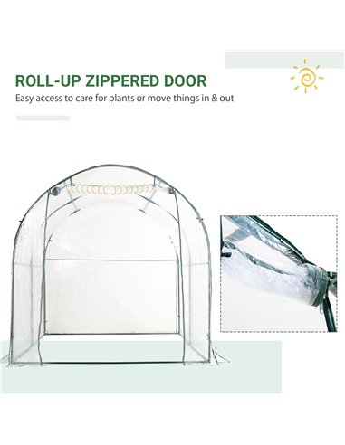 Outsunny Walk-in Polytunnel Greenhouse with Roll-up Door Transparent Tunnel Greenhouse with Steel Frame and PVC Cover, 2.5 x 2m 
