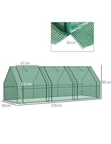 Outsunny 270 x 90 x 90 cm Steel Frame Poly Tunnel Steeple Greenhouse - Green 01-0469