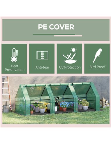 Outsunny 270 x 90 x 90 cm Steel Frame Poly Tunnel Steeple Greenhouse - Green 01-0469