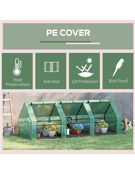 Outsunny 270 x 90 x 90 cm Steel Frame Poly Tunnel Steeple Greenhouse - Green 01-0469 - pic 37599 | FastDaddyshop