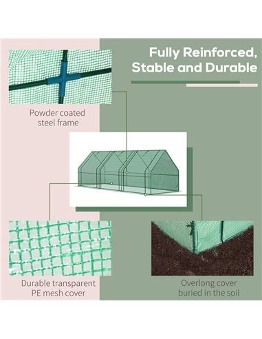 Outsunny 270 x 90 x 90 cm Steel Frame Poly Tunnel Steeple Greenhouse - Green 01-0469