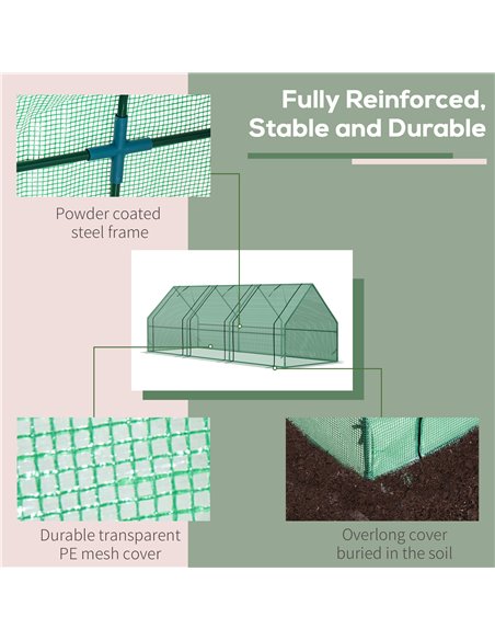 Outsunny 270 x 90 x 90 cm Steel Frame Poly Tunnel Steeple Greenhouse - Green 01-0469 - pic 37600 | FastDaddyshop