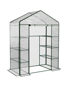 Outsunny 4 Tiers 8 Shelves Metal Frame Walk in Portable Greenhouse Transparent 143 L x 73W x 195H cm 01-0482