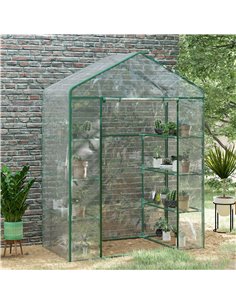 Outsunny 4 Tiers 8 Shelves Metal Frame Walk in Portable Greenhouse Transparent 143 L x 73W x 195H cm 01-0482 2