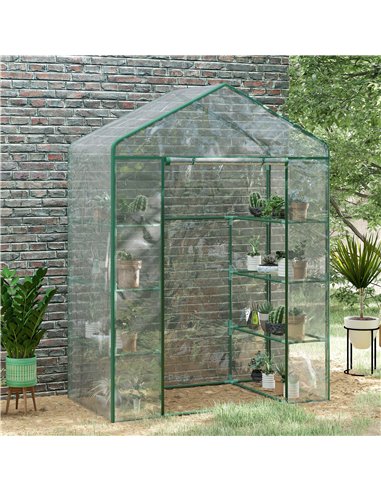 Outsunny 4 Tiers 8 Shelves Metal Frame Walk in Portable Greenhouse Transparent 143 L x 73W x 195H cm 01-0482