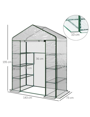 Outsunny 4 Tiers 8 Shelves Metal Frame Walk in Portable Greenhouse Transparent 143 L x 73W x 195H cm 01-0482