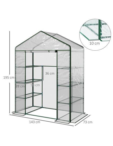 Outsunny 4 Tiers 8 Shelves Metal Frame Walk in Portable Greenhouse Transparent 143 L x 73W x 195H cm 01-0482 - pic 37607 | FastDaddyshop