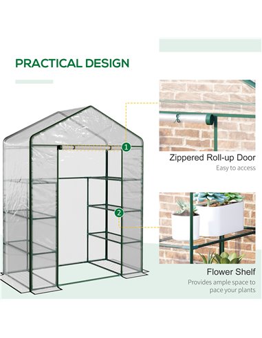 Outsunny 4 Tiers 8 Shelves Metal Frame Walk in Portable Greenhouse Transparent 143 L x 73W x 195H cm 01-0482