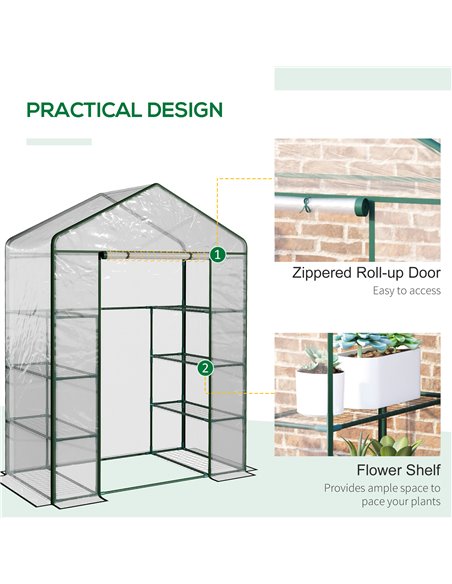 Outsunny 4 Tiers 8 Shelves Metal Frame Walk in Portable Greenhouse Transparent 143 L x 73W x 195H cm 01-0482 - pic 37609 | FastDaddyshop