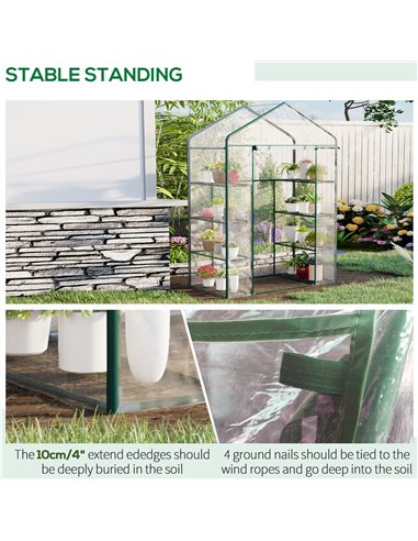 Outsunny 4 Tiers 8 Shelves Metal Frame Walk in Portable Greenhouse Transparent 143 L x 73W x 195H cm 01-0482