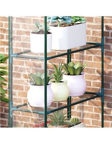 Outsunny 4 Tiers 8 Shelves Metal Frame Walk in Portable Greenhouse Transparent 143 L x 73W x 195H cm 01-0482