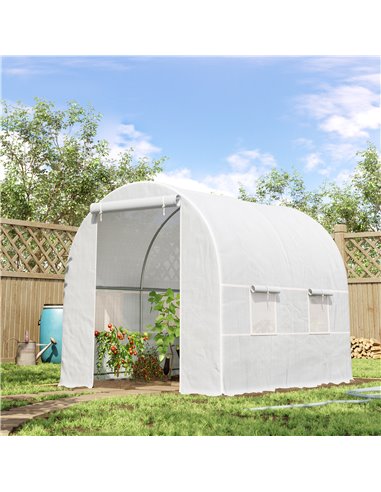 Outsunny Large Galvanized Steel Frame Outdoor Poly Tunnel Greenhouse, White 845-071