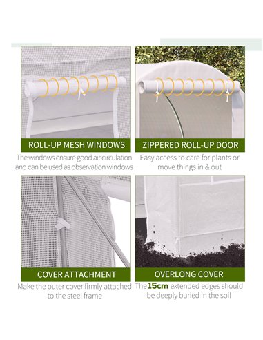 Outsunny 2.5 x 2 x 2 m Large Galvanized Steel Frame Outdoor Poly Tunnel Garden Walk-In Patio Greenhouse - White 845-071