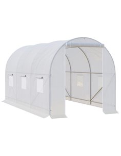 Outsunny Polytunnel Steel Frame Walk-in Greenhouse, White 845-072