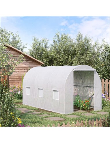 Outsunny Polytunnel Steel Frame Greenhouse Walk-in Greenhouse 3.5 L x 2 W x 2H m-White 845-072