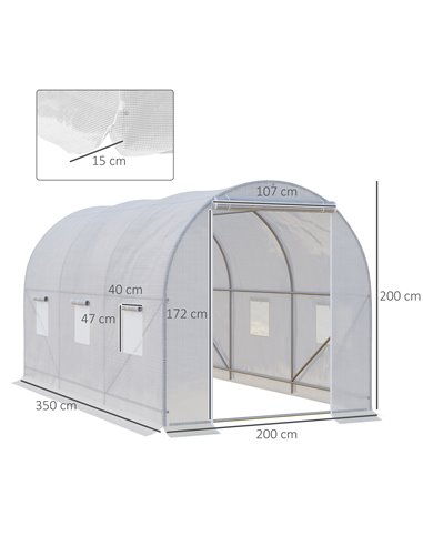 Outsunny Polytunnel Steel Frame Greenhouse Walk-in Greenhouse 3.5 L x 2 W x 2H m-White 845-072