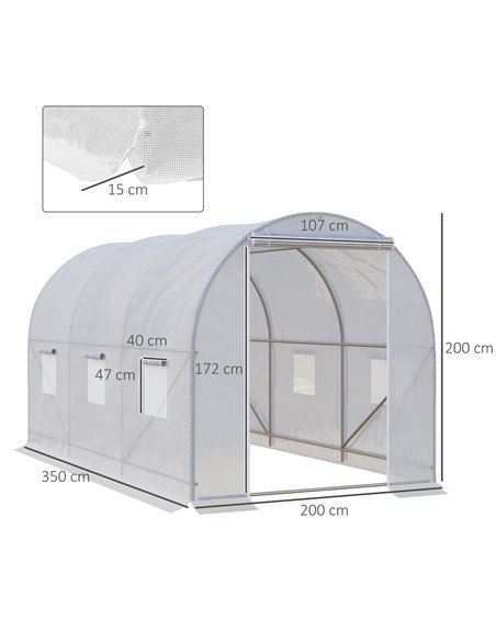 Outsunny Polytunnel Steel Frame Greenhouse Walk-in Greenhouse 3.5 L x 2 W x 2H m-White 845-072 - pic 37652 | FastDaddyshop