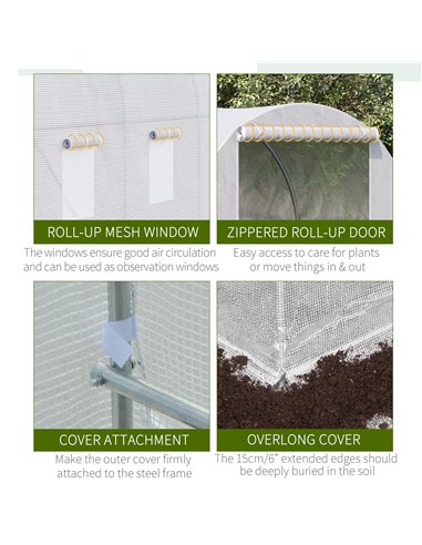 Outsunny Polytunnel Steel Frame Greenhouse Walk-in Greenhouse 3.5 L x 2 W x 2H m-White 845-072