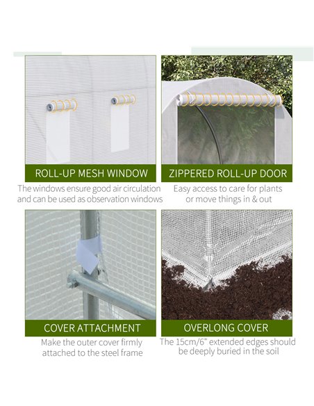 Outsunny Polytunnel Steel Frame Greenhouse Walk-in Greenhouse 3.5 L x 2 W x 2H m-White 845-072 - pic 37653 | FastDaddyshop