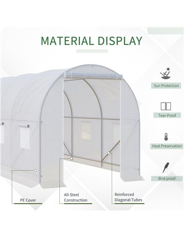 Outsunny Polytunnel Steel Frame Greenhouse Walk-in Greenhouse 3.5 L x 2 W x 2H m-White 845-072
