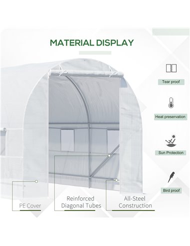 Outsunny 4.5 x 2 x 2 m Large Galvanised Steel Frame Outdoor Poly Tunnel Garden Walk-In Patio Greenhouse - White 845-073