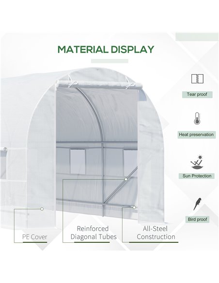 Outsunny 4.5 x 2 x 2 m Large Galvanised Steel Frame Outdoor Poly Tunnel Garden Walk-In Patio Greenhouse - White 845-073 - pic 37663 | FastDaddyshop