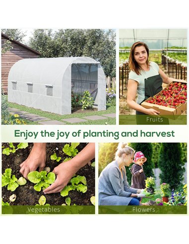Outsunny 4.5 x 2 x 2 m Large Galvanised Steel Frame Outdoor Poly Tunnel Garden Walk-In Patio Greenhouse - White 845-073